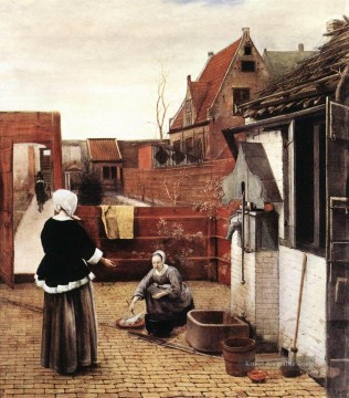 Rembrandt van Rijn Werke - Frau und Magd in einem Courtyard Genre Pieter de Hooch